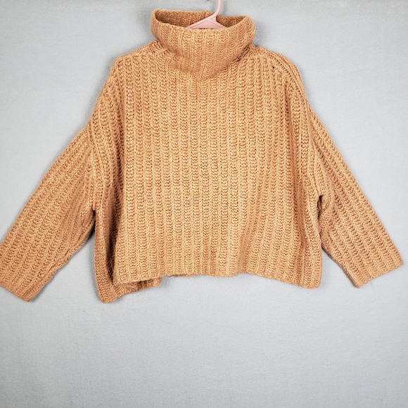 Free People Sweaters - Free People Size M Chunky Knit Turtleneck Sweater Camel Tan Wool Alpaca Winter‎